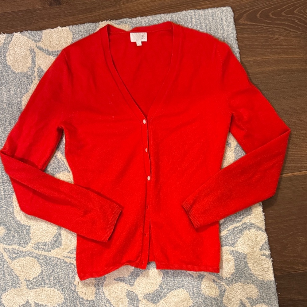 TSE Vivid Red Button-Up Cardigan (100p Cashmere)